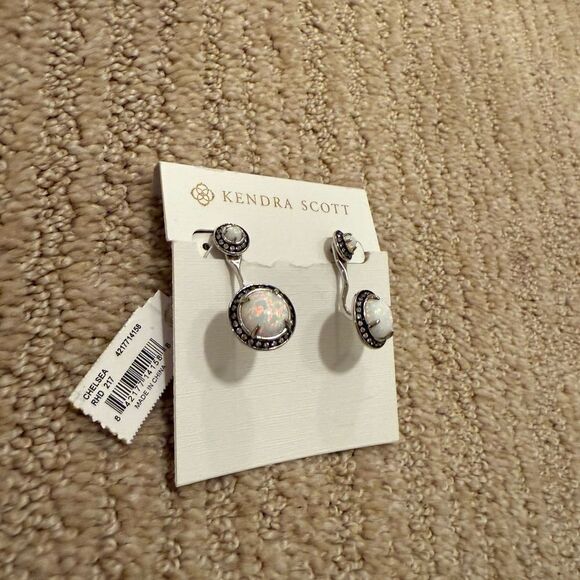 Kendra Scott Silver and White Opal Drop Earrings - Picture 2 of 3